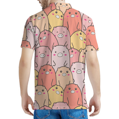 Cute Cartoon Pig Pattern Print Men's Polo Shirt