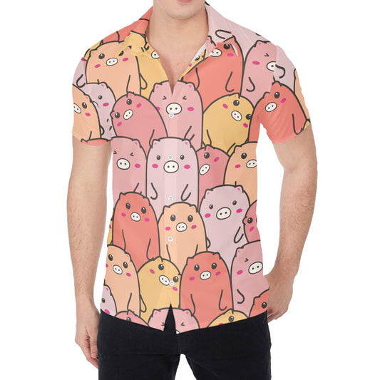 Cute Cartoon Pig Pattern Print Men's Shirt