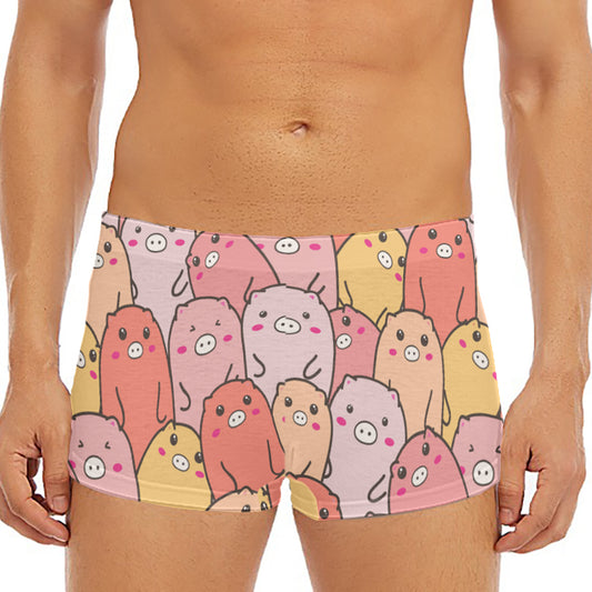 Cute Cartoon Pig Pattern Print Men's Short Boxer Briefs