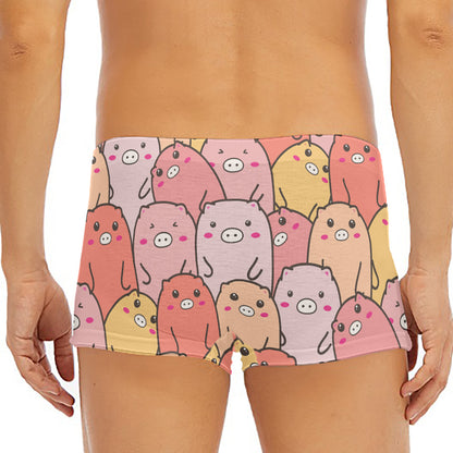 Cute Cartoon Pig Pattern Print Men's Short Boxer Briefs