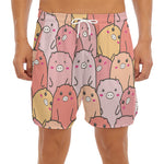 Cute Cartoon Pig Pattern Print Men's Split Running Shorts