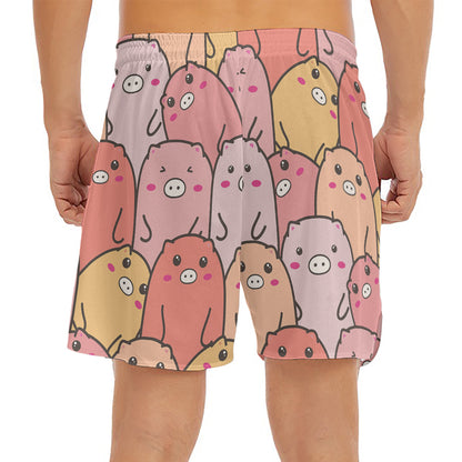 Cute Cartoon Pig Pattern Print Men's Split Running Shorts