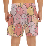 Cute Cartoon Pig Pattern Print Men's Split Running Shorts