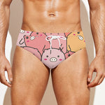 Cute Cartoon Pig Pattern Print Men's Swim Briefs