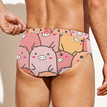 Cute Cartoon Pig Pattern Print Men's Swim Briefs