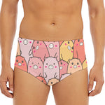 Cute Cartoon Pig Pattern Print Men's Triangle Swim Briefs