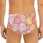 Cute Cartoon Pig Pattern Print Men's Triangle Swim Briefs