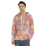 Cute Cartoon Pig Pattern Print Men's Velvet Pullover Hoodie