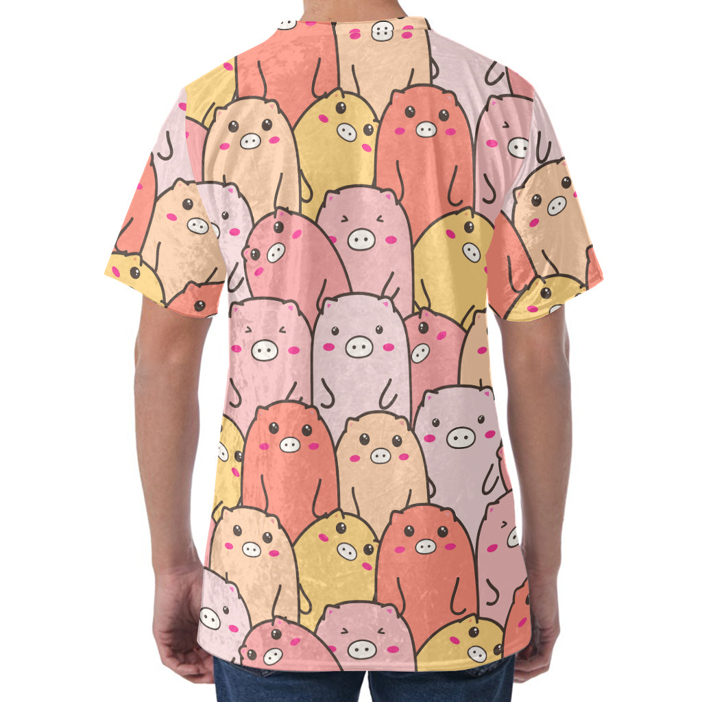 Cute Cartoon Pig Pattern Print Men's Velvet T-Shirt