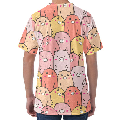 Cute Cartoon Pig Pattern Print Men's Velvet T-Shirt
