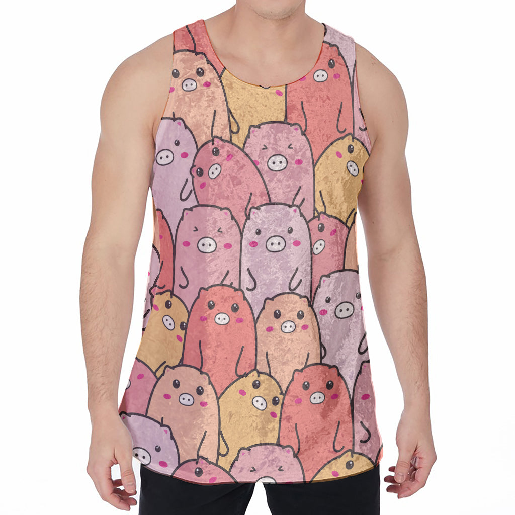 Cute Cartoon Pig Pattern Print Men's Velvet Tank Top