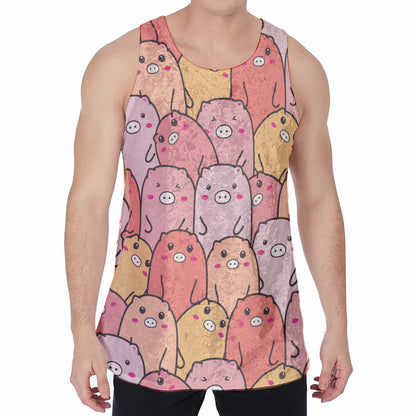 Cute Cartoon Pig Pattern Print Men's Velvet Tank Top
