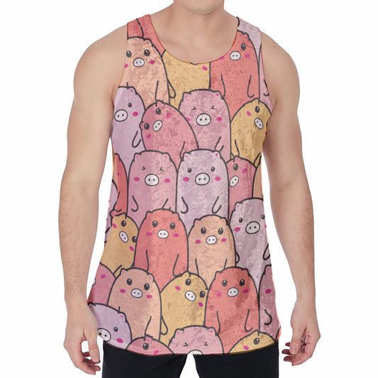Cute Cartoon Pig Pattern Print Men's Velvet Tank Top