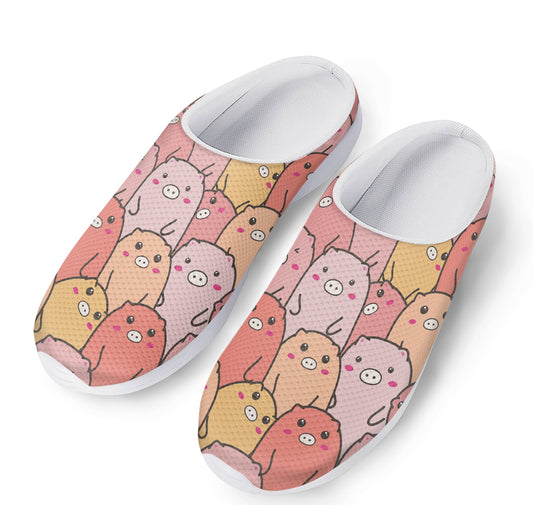 Cute Cartoon Pig Pattern Print Mesh Casual Shoes