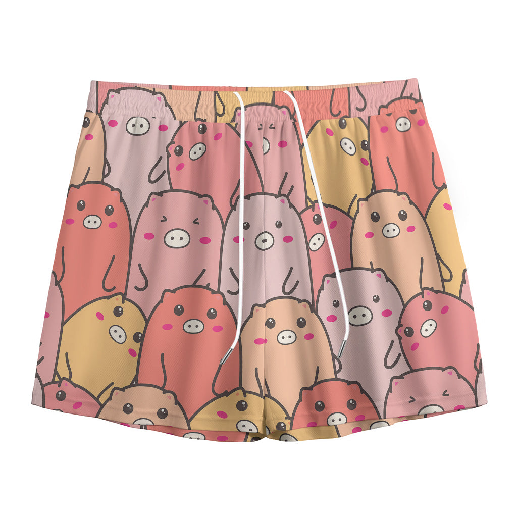 Cute Cartoon Pig Pattern Print Mesh Shorts