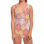 Cute Cartoon Pig Pattern Print One Piece Swimsuit
