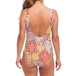 Cute Cartoon Pig Pattern Print One Piece Swimsuit