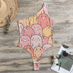 Cute Cartoon Pig Pattern Print One Shoulder Bodysuit