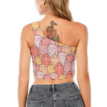 Cute Cartoon Pig Pattern Print One Shoulder Crop Top