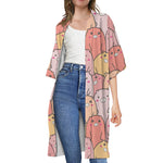 Cute Cartoon Pig Pattern Print Open Front Beach Cover Up