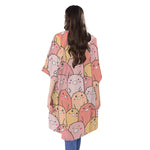 Cute Cartoon Pig Pattern Print Open Front Beach Cover Up