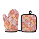 Cute Cartoon Pig Pattern Print Oven Mitt And Pot Holder Set