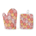 Cute Cartoon Pig Pattern Print Oven Mitt And Pot Holder Set