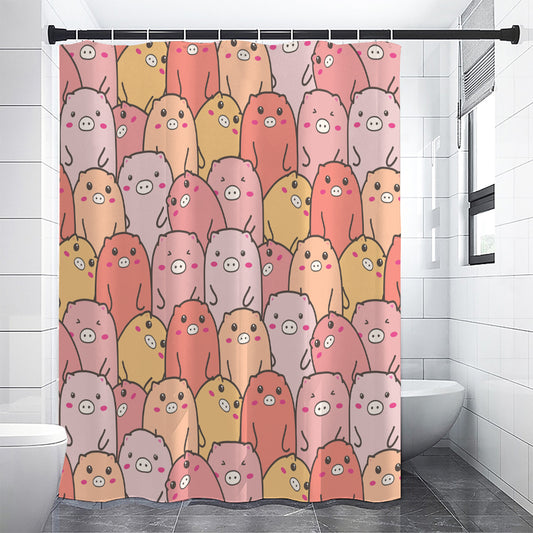 Cute Cartoon Pig Pattern Print Premium Shower Curtain