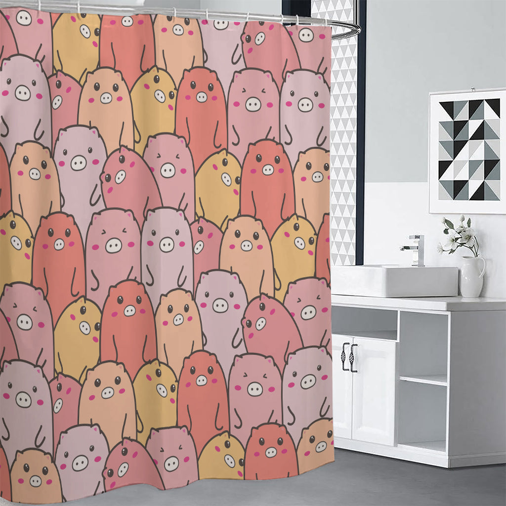 Cute Cartoon Pig Pattern Print Premium Shower Curtain
