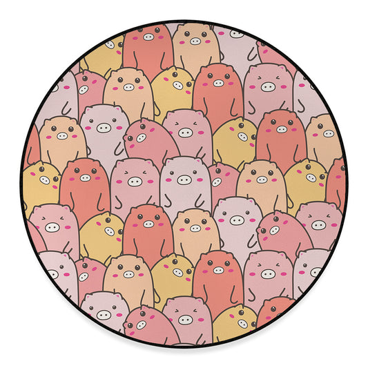 Cute Cartoon Pig Pattern Print Round Floor Mat