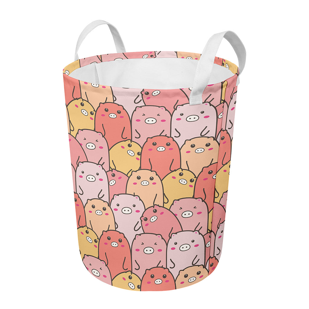 Cute Cartoon Pig Pattern Print Round Laundry Basket