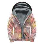 Cute Cartoon Pig Pattern Print Sherpa Lined Zip Up Hoodie