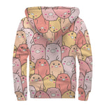 Cute Cartoon Pig Pattern Print Sherpa Lined Zip Up Hoodie