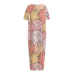 Cute Cartoon Pig Pattern Print Short Sleeve Long Nightdress
