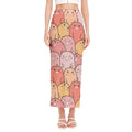 Cute Cartoon Pig Pattern Print Side Slit Maxi Skirt