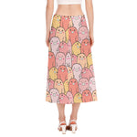 Cute Cartoon Pig Pattern Print Side Slit Midi Skirt