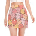 Cute Cartoon Pig Pattern Print Side Slit Mini Skirt