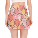 Cute Cartoon Pig Pattern Print Side Slit Mini Skirt