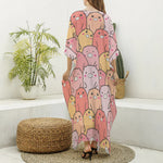 Cute Cartoon Pig Pattern Print Silk V-Neck Kaftan Dress