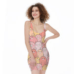 Cute Cartoon Pig Pattern Print Sleeveless Bodycon Dress