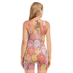 Cute Cartoon Pig Pattern Print Sleeveless One Piece Swimsuit