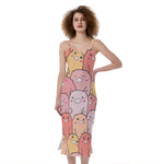 Cute Cartoon Pig Pattern Print Slim Fit Midi Cami Dress