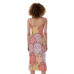 Cute Cartoon Pig Pattern Print Slim Fit Midi Cami Dress