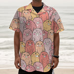 Cute Cartoon Pig Pattern Print Textured Short Sleeve Shirt