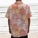 Cute Cartoon Pig Pattern Print Textured Short Sleeve Shirt