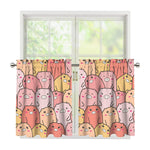 Cute Cartoon Pig Pattern Print Tier Curtains