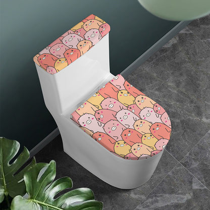 Cute Cartoon Pig Pattern Print Toilet Lid And Tank Cover Set