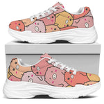 Cute Cartoon Pig Pattern Print White Chunky Shoes