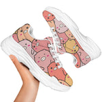 Cute Cartoon Pig Pattern Print White Chunky Shoes