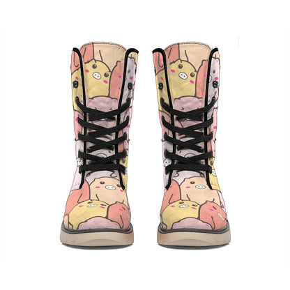 Cute Cartoon Pig Pattern Print Winter Boots
